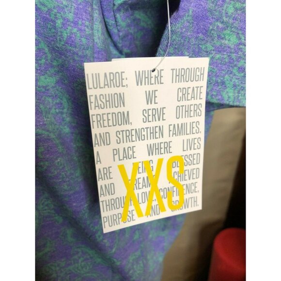 LuLaRoe Irma Top XXS Purple & Green Paisley Print High-Low Short Sleeve Tunic - Picture 5 of 10